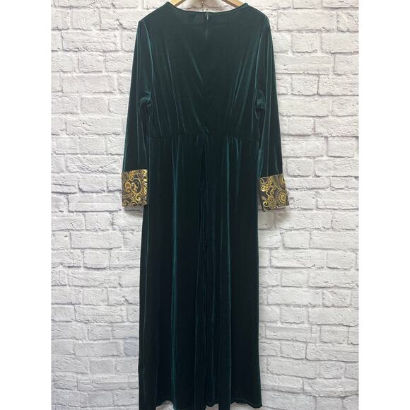 Shein Curve Emerald Green Gold Crushed "Velvet" Long Sleeve Maxi Dress SZ 2XL - Picture 4 of 4